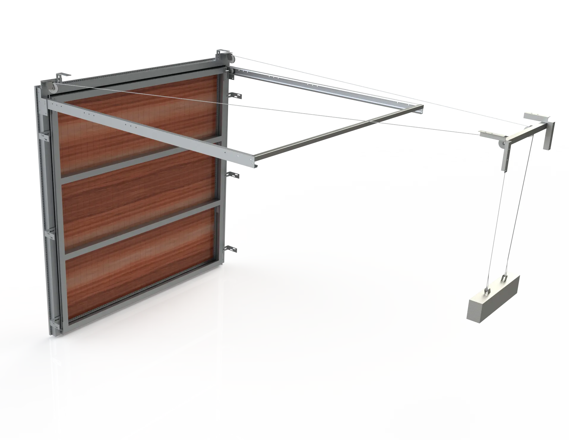 Technical diagram of a non-overhead tilt door with counterweight